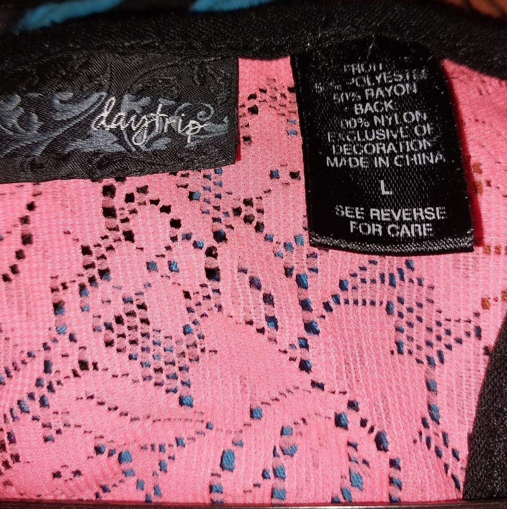 Affliction/Daytrip Black and pink top